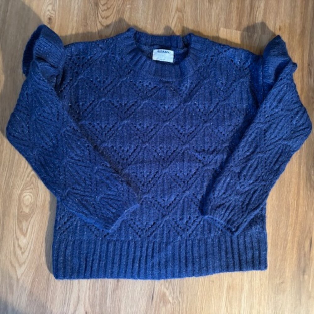 Old Navy NWOT Blue Pointelle Pullover Sweater Knit Ruffled Sleeve M